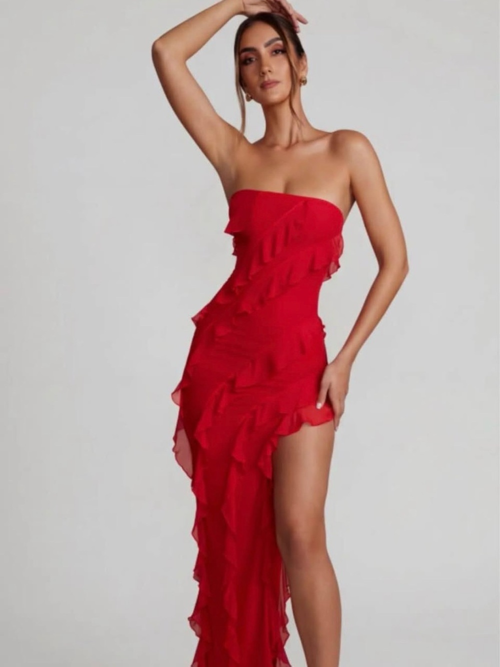 Oh Polly Bandeau Ruffle Maxi Dress